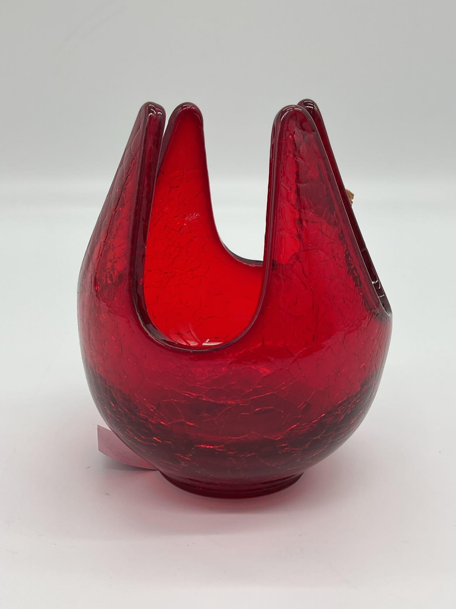 Viking Glass Ruby Red Crackle Vase (1 of 4)