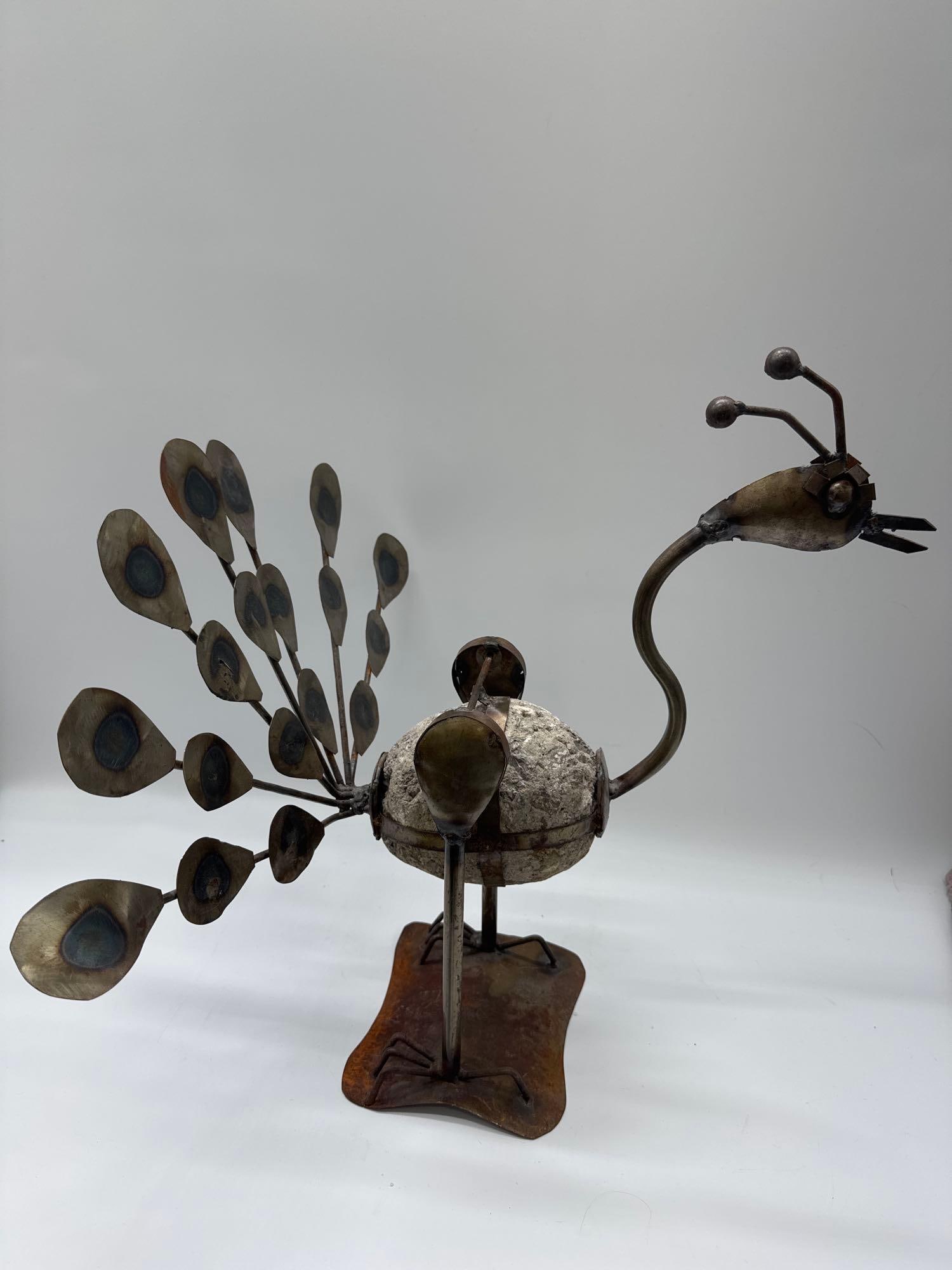 Vintage Metal Peacock Sculpture