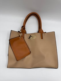 Two-Tone Leather Tote Handbag with Pouch