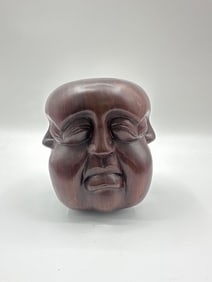 Hand-Carved Wooden Head Sculpture