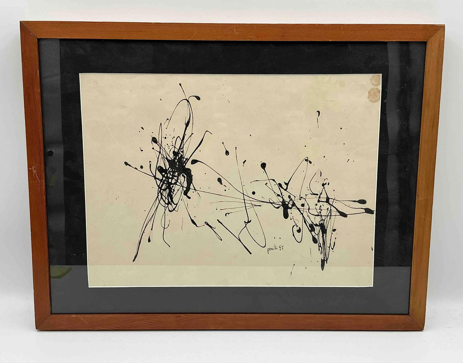 Achille Perilli (Italy, 1927 - 2021) Ink Drawing: Description: Achille Perilli (Rome, 1927-2021) was an Italian painter whose work can be divided into three major periods. He began his career with the Forma 1 Group, rejecting realism in favor of abst