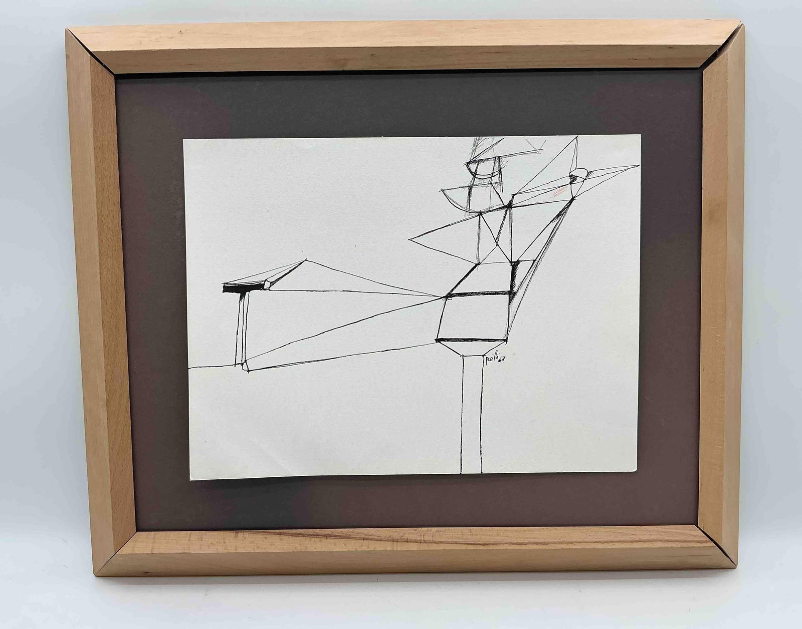 Achille Perilli (Italy, 1927 - 2021) Ink Drawing: Description: Achille Perilli (Rome, 1927-2021) was an Italian painter whose work can be divided into three major periods. He began his career with the Forma 1 Group, rejecting realism in favor of abst