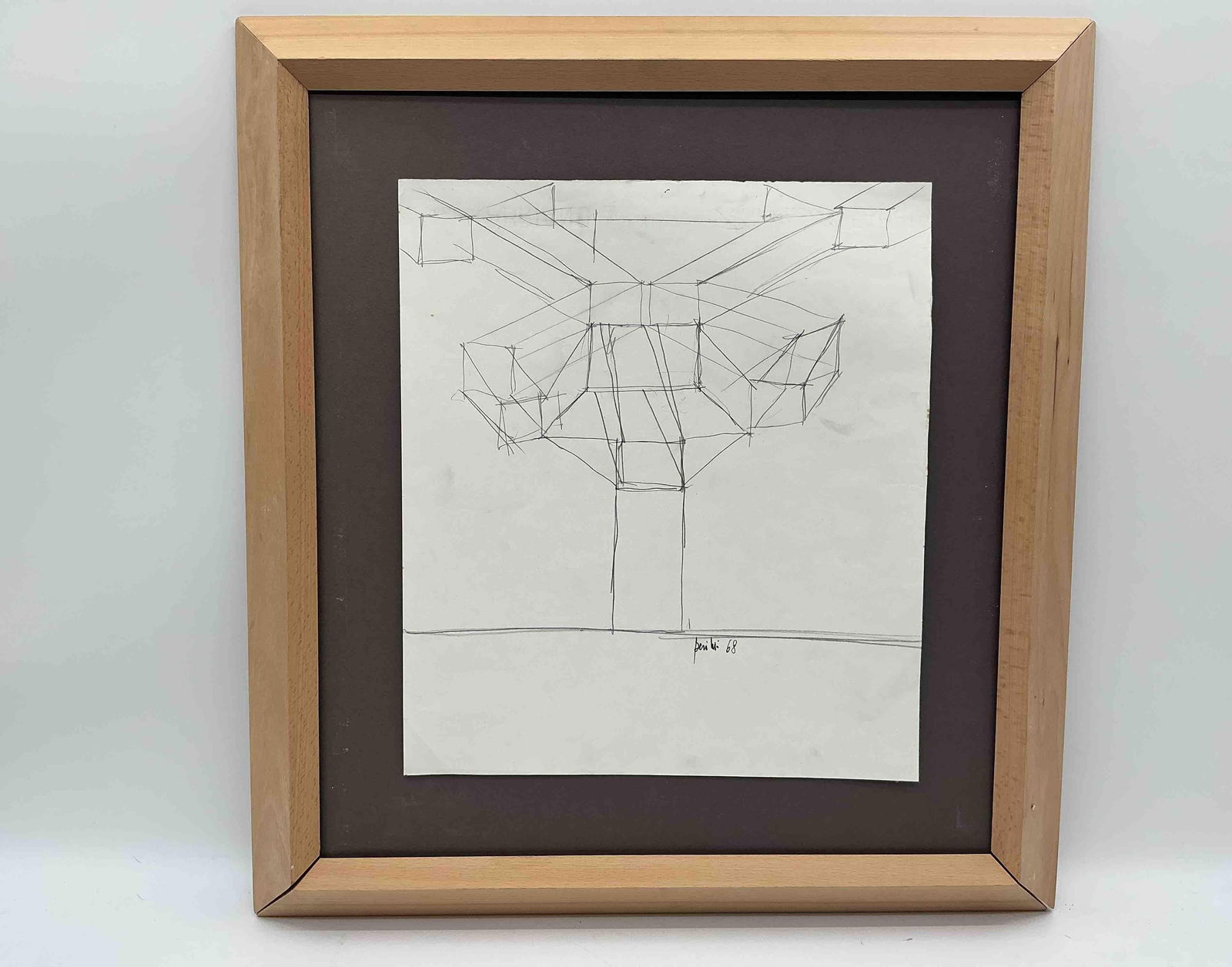 Achille Perilli (Italy, 1927 - 2021) Ink Drawing: Description: Achille Perilli (Rome, 1927-2021) was an Italian painter whose work can be divided into three major periods. He began his career with the Forma 1 Group, rejecting realism in favor of abst