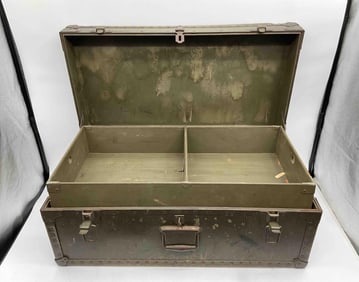 Vintage Military Green Metal Storage Trunk