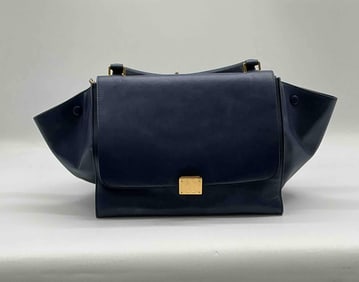 Celine Trapeze Bag – Navy Leather with Gold Hardware