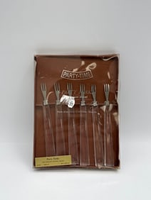 Vintage PARTY-TIME Stainless Steel Party Forks – Set of 6 in Original Box