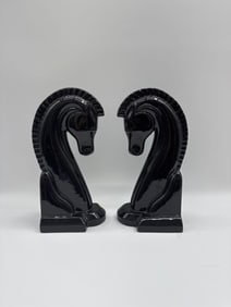 Pair of Black Ceramic Horse Head Bookends