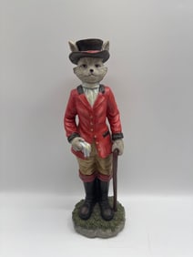 Anthropomorphic Cat Figurine in Hunting Attire