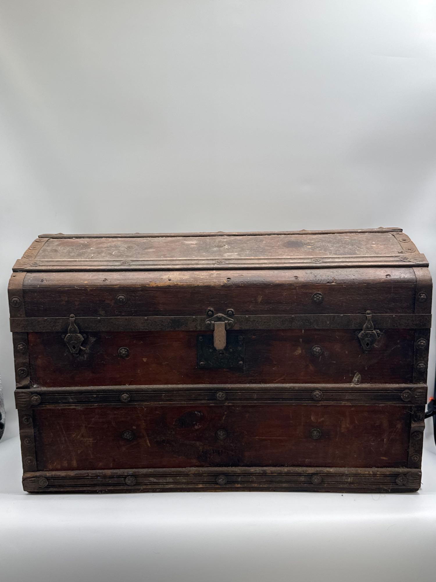 Antique Wooden Dome-Top Trunk (1 of 4)
