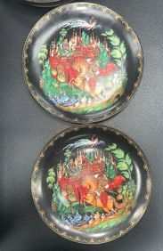 Set of 4 Palekh Russian Fairy Tale Porcelain Plates (1988–1990)