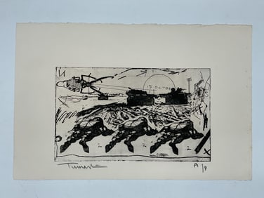 "15 October – Battlefield Composition" by Yigal Tumarkin (Israel, 1933-2015)  etching