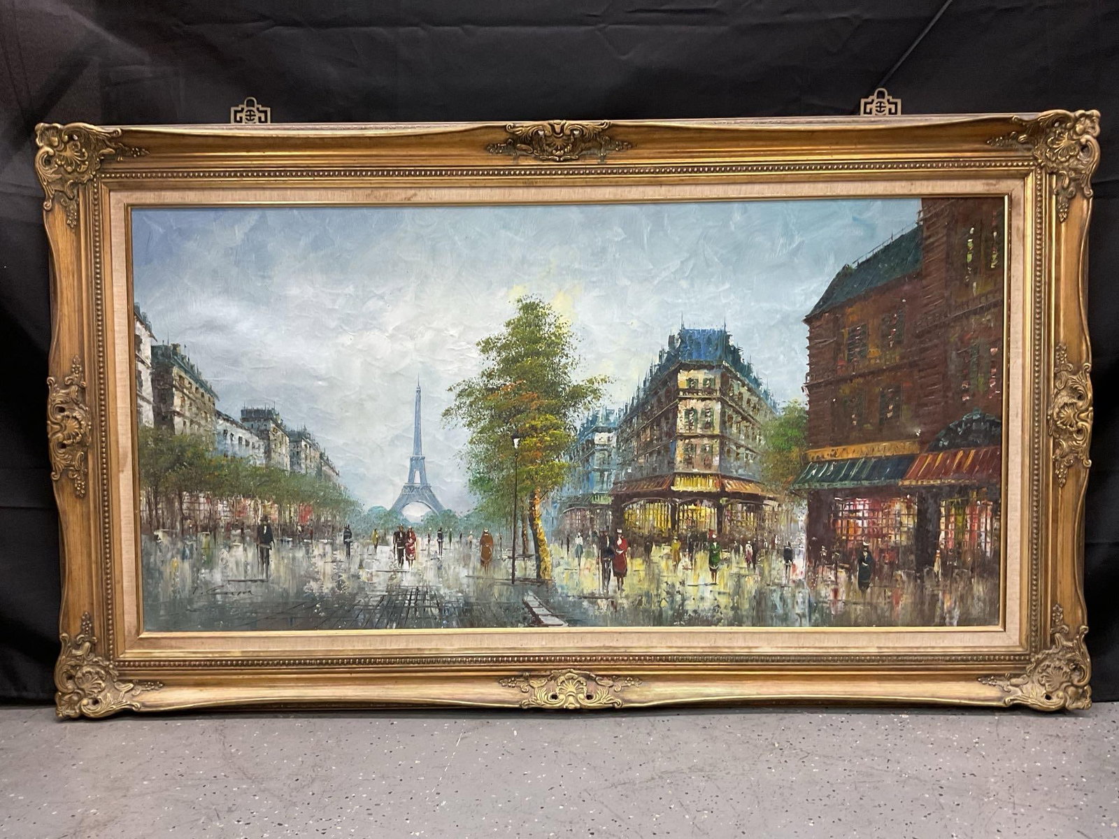 Paris Street Scene by Thomas Crason: This oil painting by T. Carson depicts a lively Parisian boulevard with the Eiffel Tower in the distance. Known for his impressionist style, Carson's work often captures romanticized urban scenes