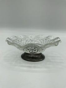 Pressed Glass Compote Dish with Metal Base
