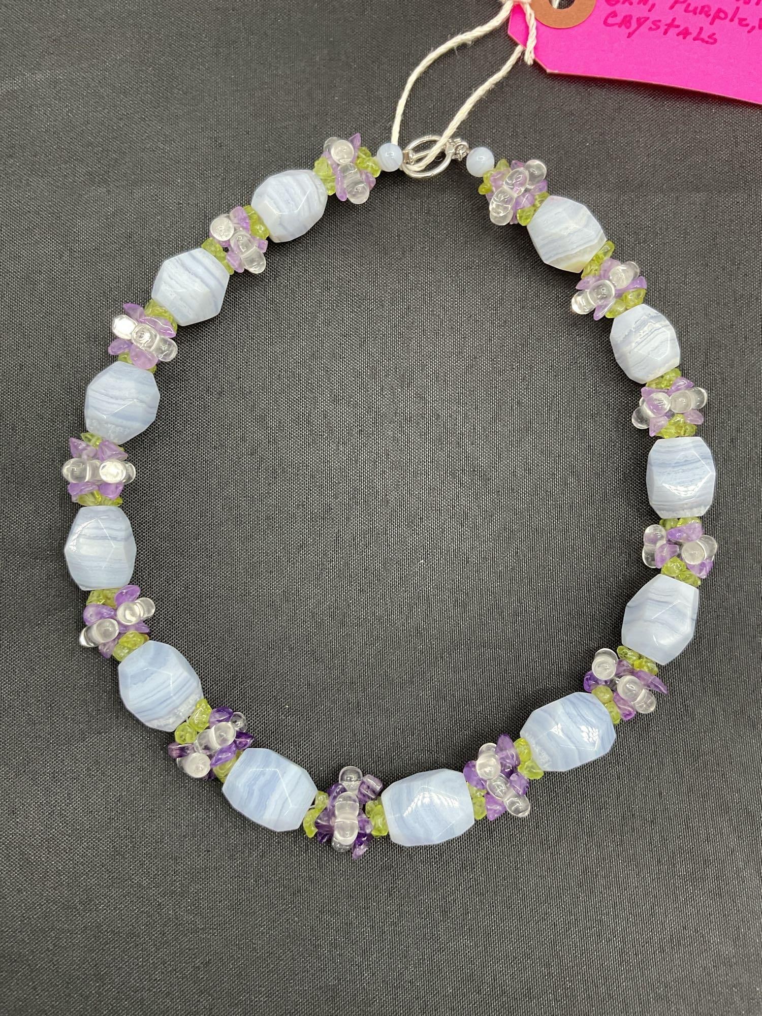 Blue Lace Agate Necklace with Multi-Color Crystal Accents (1 of 4)