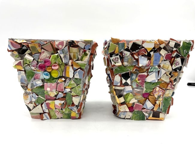 Mosaic Ceramic Planter Boxes in MacKenzie-Childs Style (1 of 4)