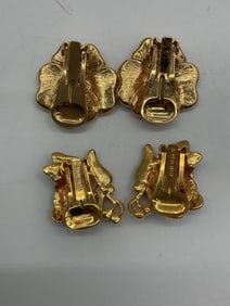 Vintage Enamel and Rhinestone Brooch and Earring Set