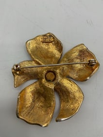 Gold Tone Flower Brooch with Textured Petals