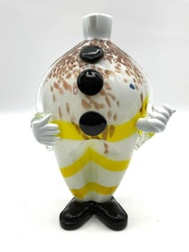 Murano Style Clown Figurine with Yellow Stripes