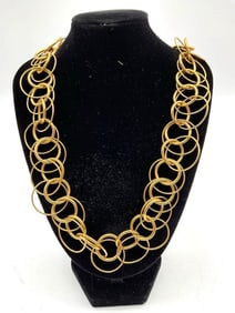 Gold Tone Loop Link Statement Necklace