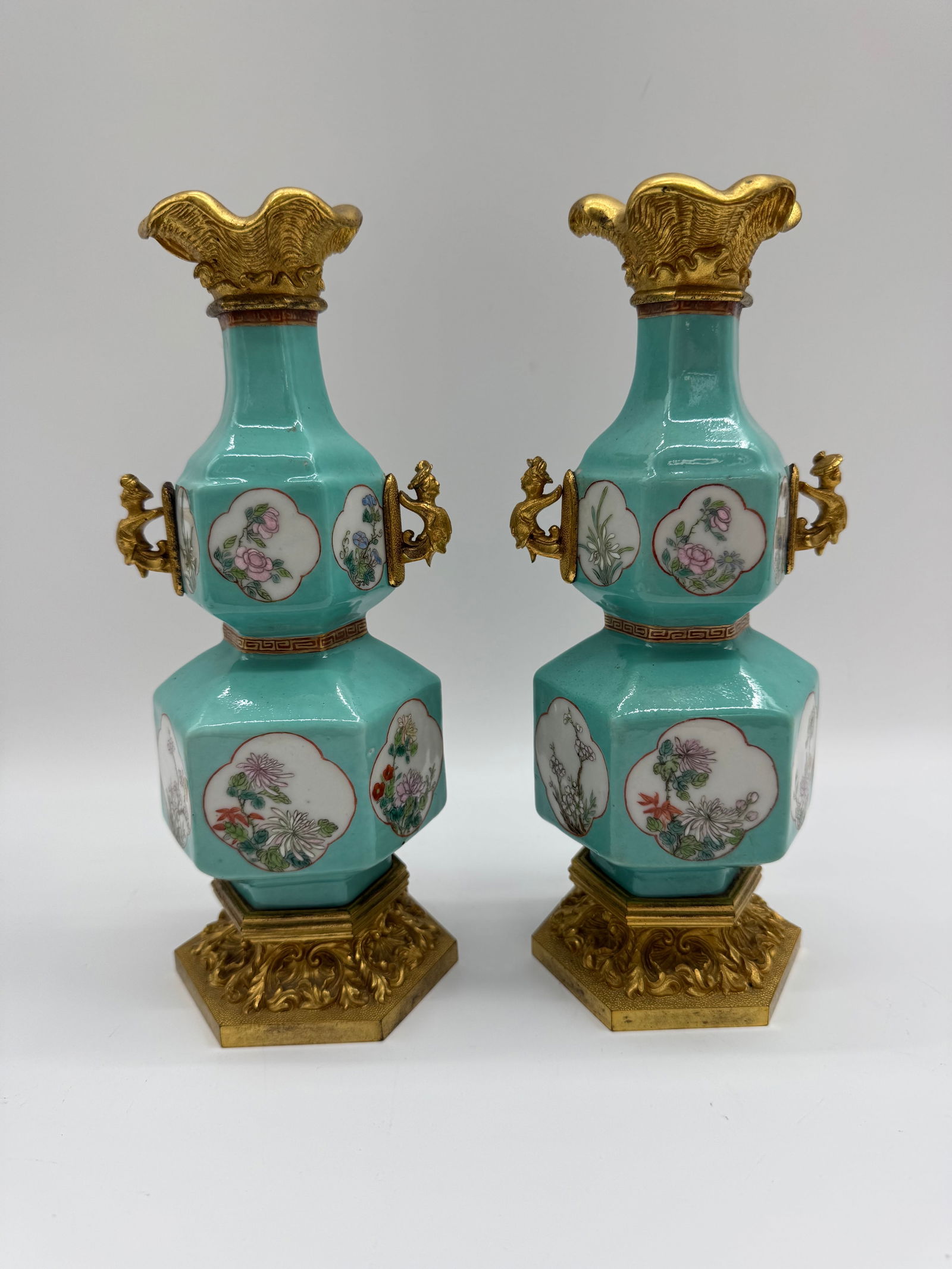 Pair of Chinese Porcelain Vases with Gilt Bronze Mounts (1 of 3)