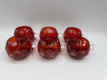 Set of Six Ruby Cut Glass Cups