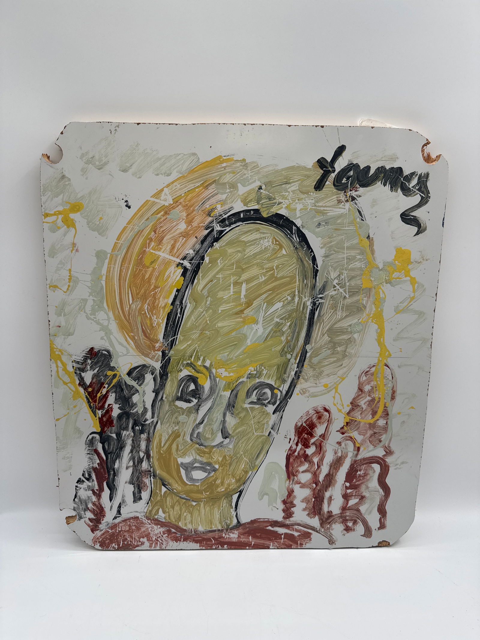 Pervis Young -Abstract Portrait Painting on Board (1 of 4)