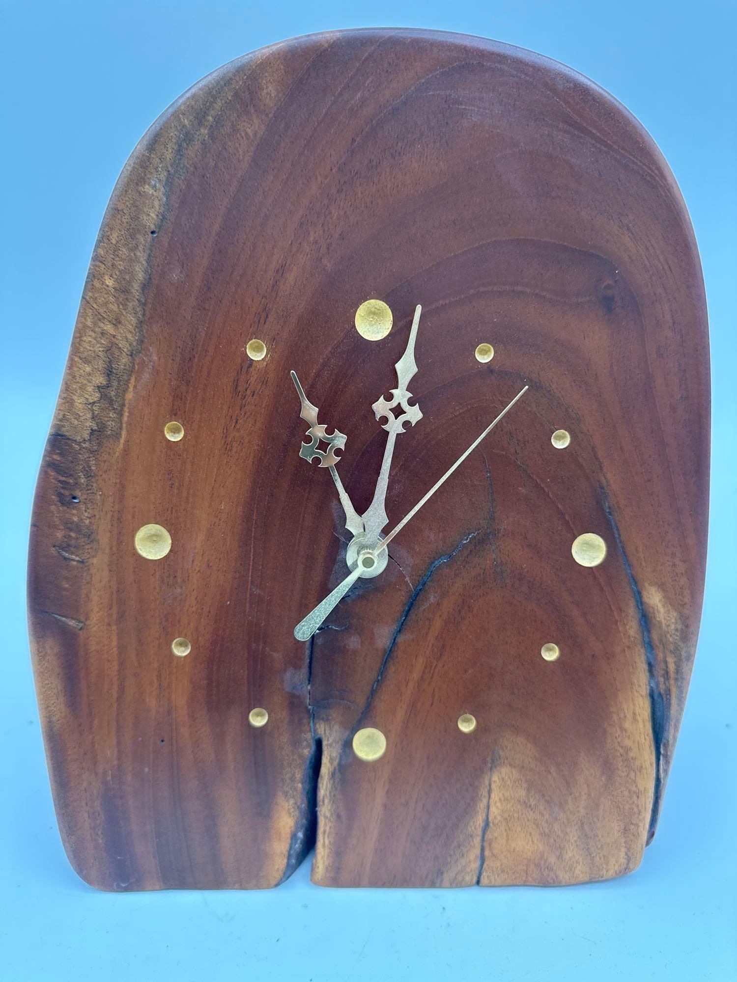 Handcrafted Solid Wood Mantel Clock with Brass Inlays (1 of 4)