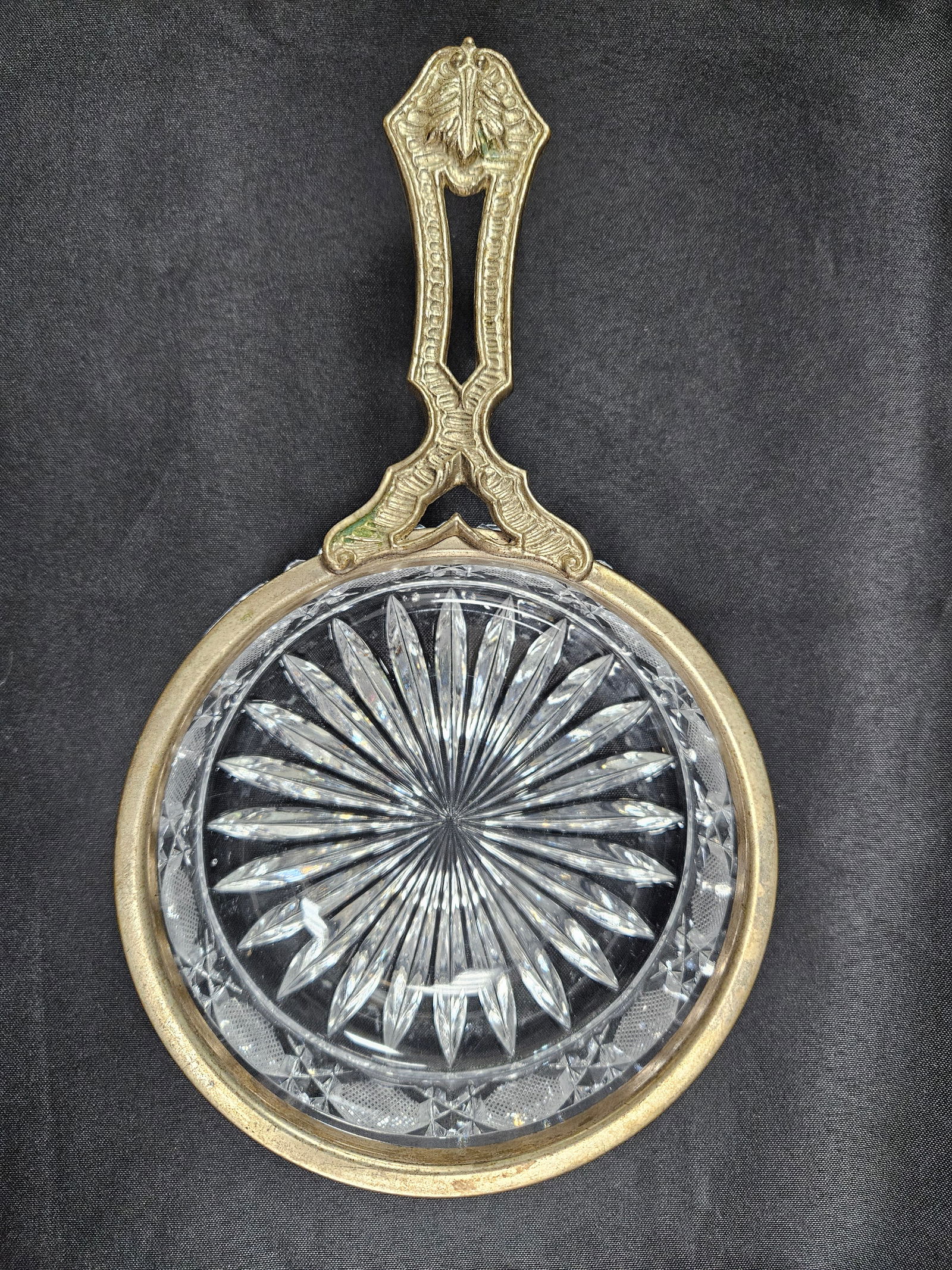 Antique Cut Crystal Bowl with Metal Handle (1 of 4)