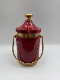 Decorative Red and Gold Tone Vessel Vintage Aldo Tura Ice Bucket