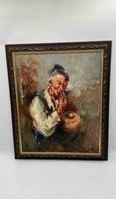 Elderly Woman with Pipe by Remo Capone OIl on Canvas