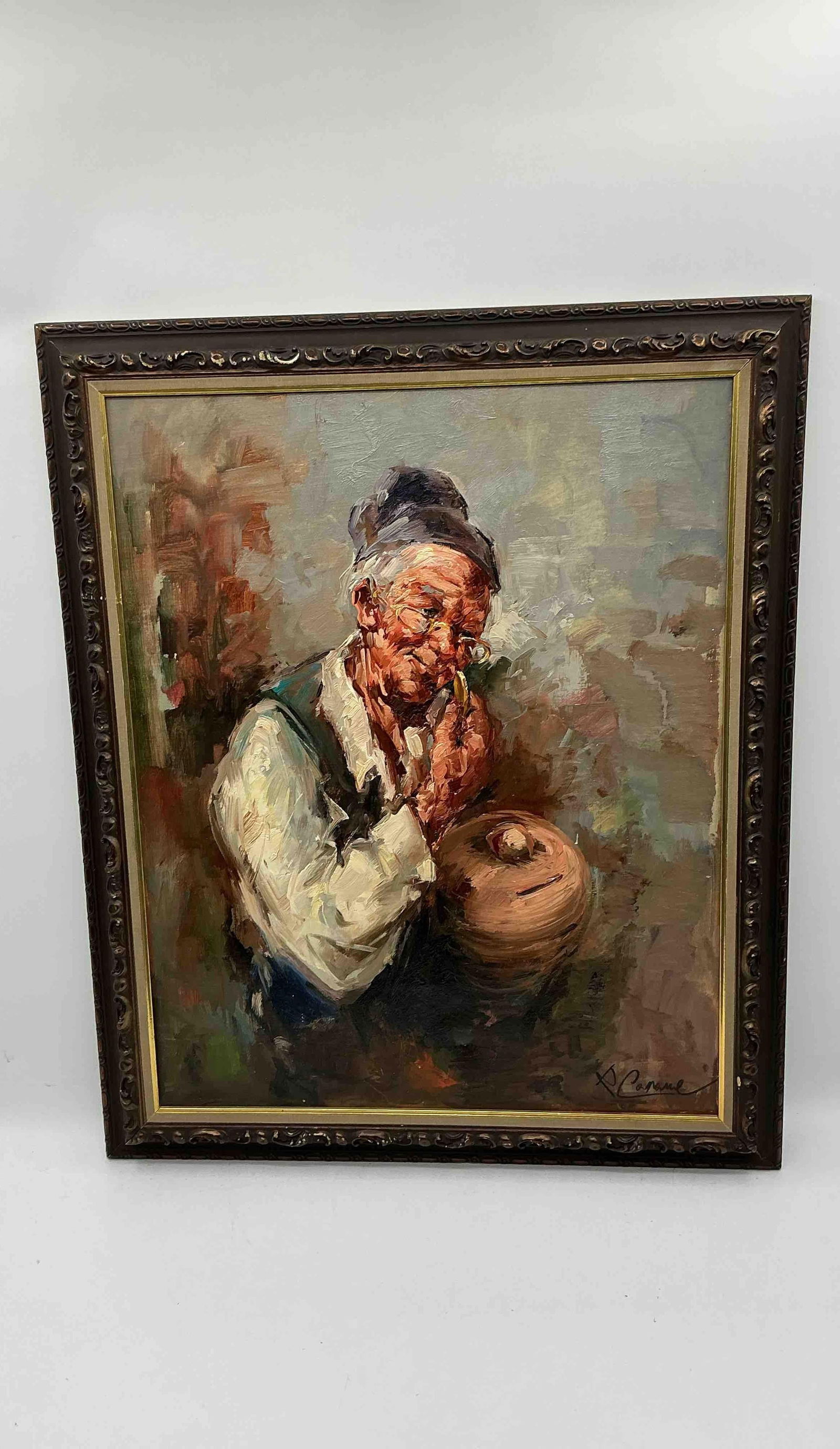 Elderly Woman with Pipe by Remo Capone OIl on Canvas (1 of 4)