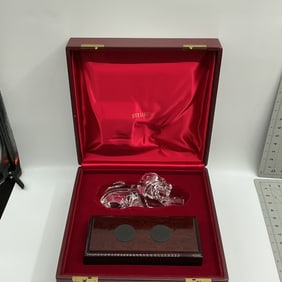 Steuben Glass Lion on Wood Base in Box