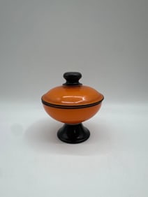 Mid-Century Modern Orange and Black Lidded Compote