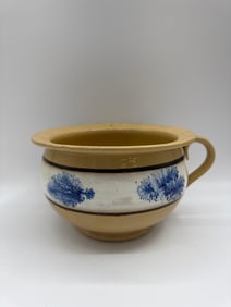 Antique Stoneware Chamber Pot with Blue Spongeware Decoration