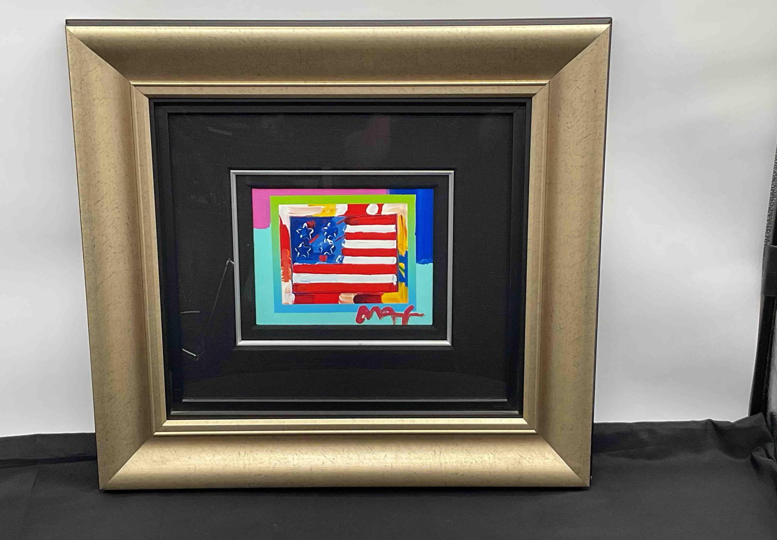 "Flag with Heart on Blends" By Peter Max (German/American, b.1937) Mixed Media (1 of 4)