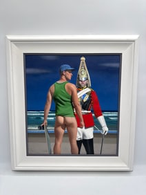 "The Skateboarder and Life Guard" by Ross Watson (Australia, b.1962) Oil on Board