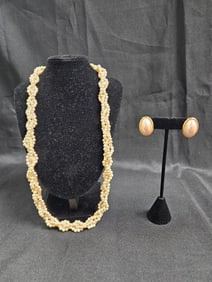 Vintage Trifari Faux Pearl Necklace and Earrings Set