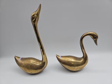 Pair of Brass Swan Figurines