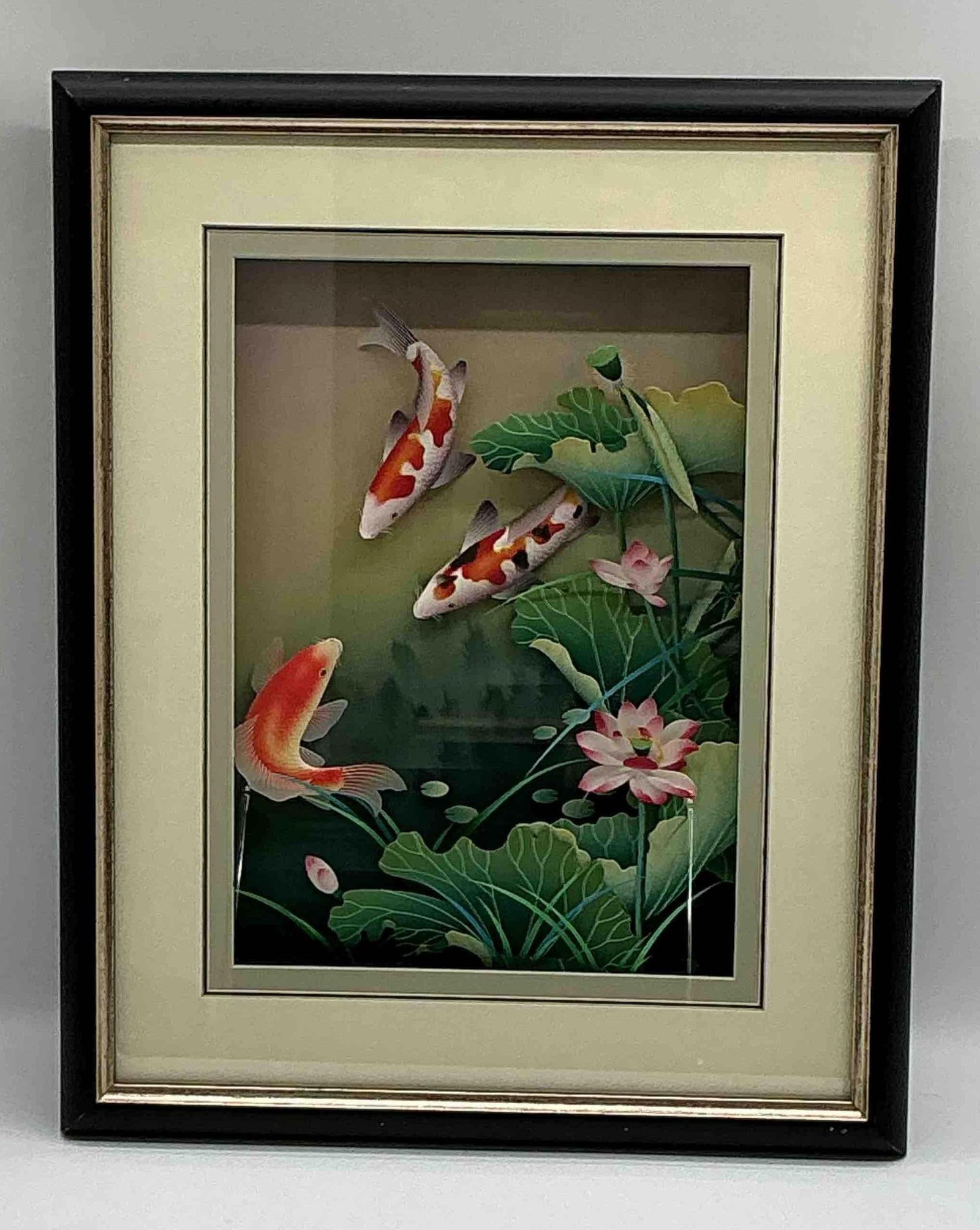Framed Asian-Inspired Koi Fish and Lotus Print (1 of 3)