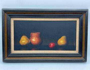 Still life with pears and pitcher by Al Jackson (American, 1940-2001) Oil on Canvas