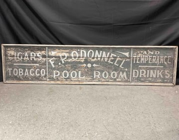 Antique Painted Wood Trade Sign – Temperance Billiard & Pool Room