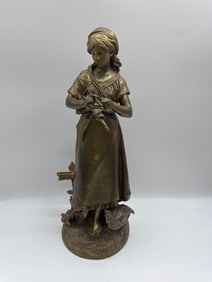Bronze Sculpture of French Female Original signed Auguste Moreau.  Late 1800s.