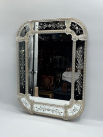 Venetian Style Etched Glass Mirror, 33x24 in