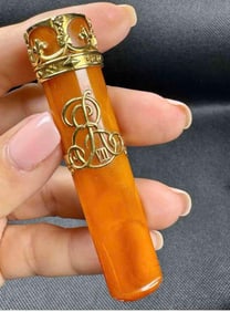 Antique 18K Yellow Gold & Amber Cigar Holder