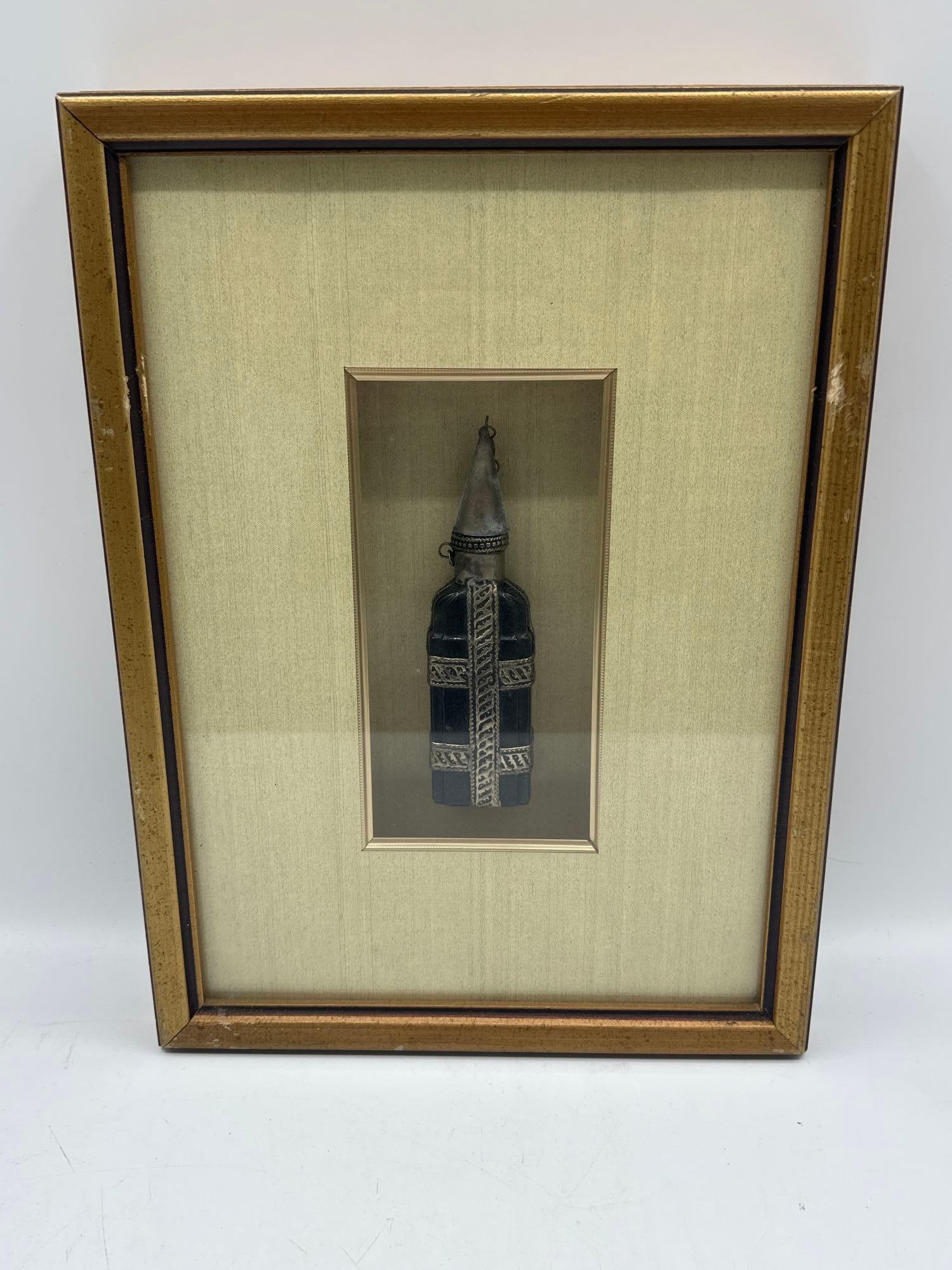 Framed Antique Silver-Trimmed Glass Snuff Bottle (Cross Motif) (1 of 3)