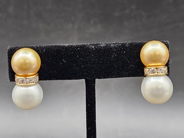 Two-Tone Pearl and Diamond Accent Earrings