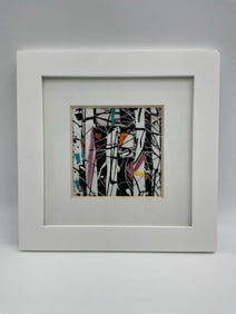 Abstract Mixed-Media Miniature in White Frame