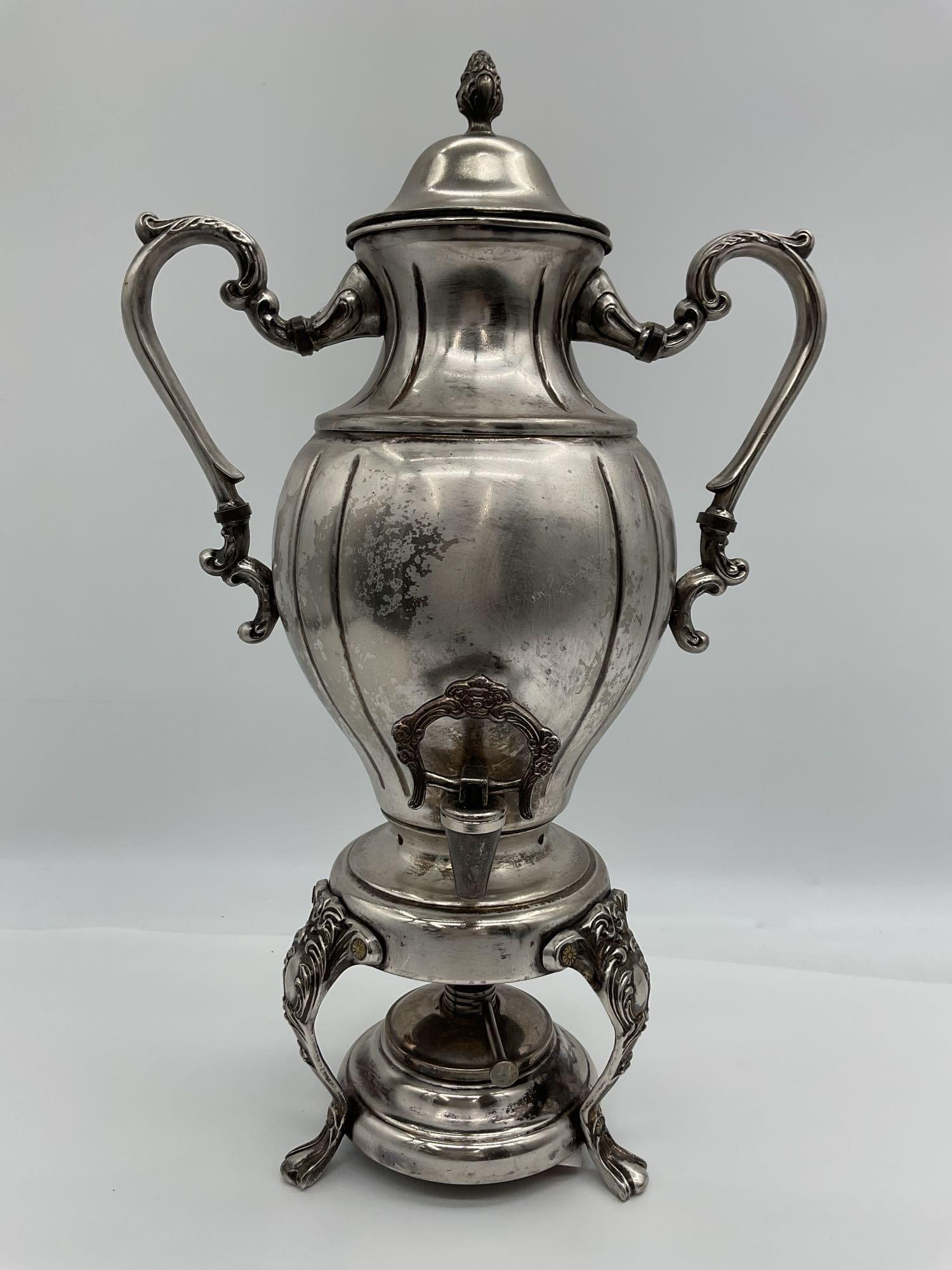 Victorian-Style Silverplate Samovar with Ornate Base and Spout (1 of 6)
