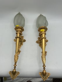 Pair of Gilt Metal Torch Sconces