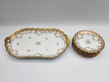 Porcelain Serving Set with Floral Design and Gold Trim